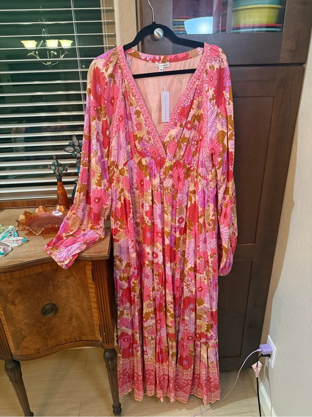 Baltic Born Pink Floral V‑Neck Boho Maxi Dress NEW WITH TAGS💖